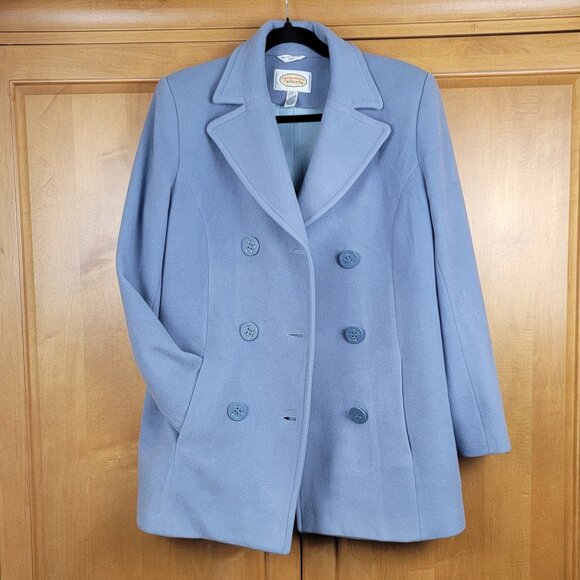 Women's Pale Blue Wool Cashmere Blend Double Breasted Peacoat - 6 - Picture 2 of 13